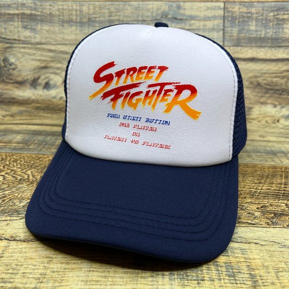 Street Fighter Mens Trucker Hat Navy Snapback 1987 Retro Video Game Ball Cap - Picture 1 of 8